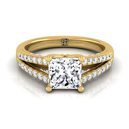 Split Shank French Pavé Princess, in 18K Yellow Gold, pave setting | RockHer