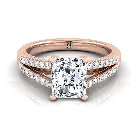 Split Shank French Pavé Radiant, in 14K Rose Gold, pave setting | RockHer
