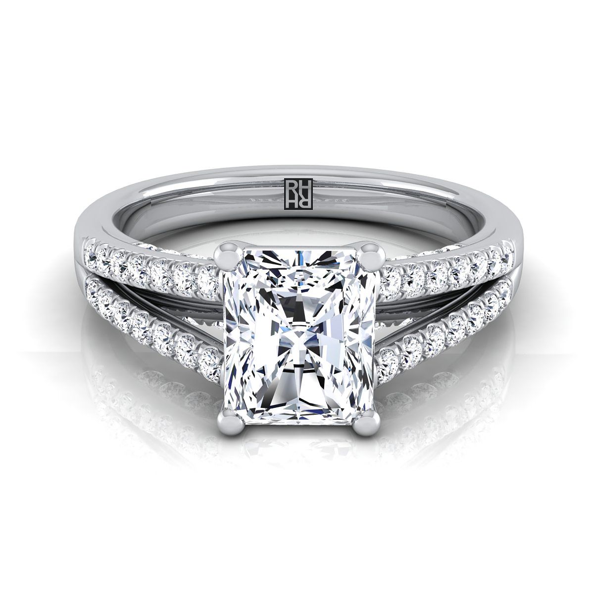 Split Shank French Pavé Radiant, in Platinum, pave setting – view 8 | RockHer