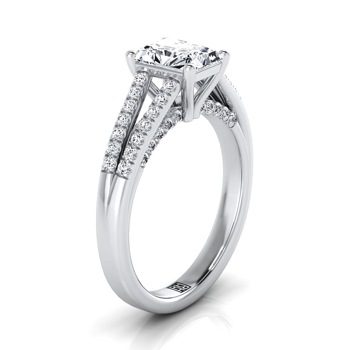 Split Shank French Pavé Radiant, in Platinum, pave setting – view 9 | RockHer