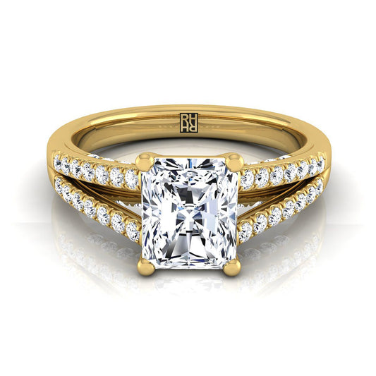 Split Shank French Pavé Radiant, in 18K Yellow Gold, pave setting | RockHer