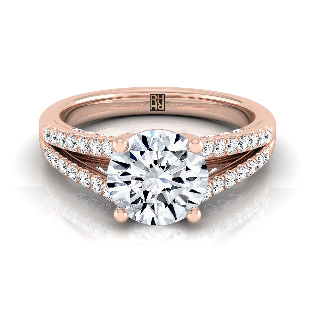 Round Brilliant, Split Shank French Pavé, in 14K Rose Gold, pave setting | RockHer