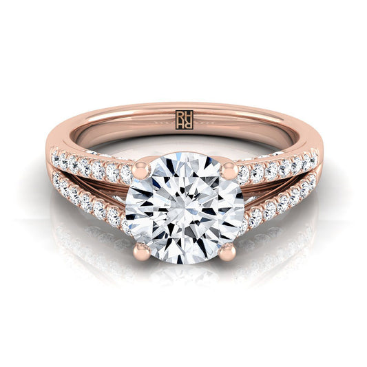Round Brilliant, Split Shank French Pavé, in 14K Rose Gold, pave setting | RockHer