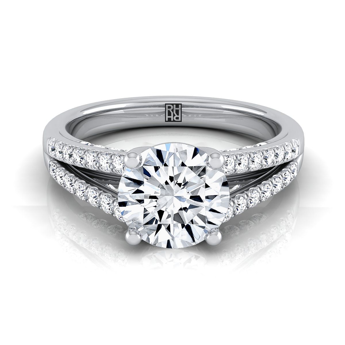 Round Brilliant, Split Shank French Pavé, in Platinum, pave setting | RockHer
