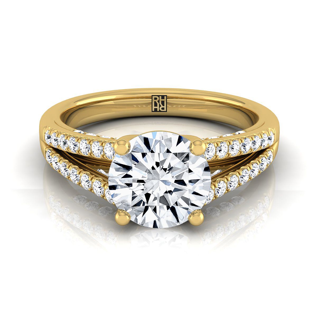 Round Brilliant, Split Shank French Pavé, in 18K Yellow Gold, pave setting | RockHer