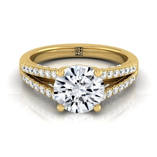 Round Brilliant, Split Shank French Pavé, in 18K Yellow Gold, pave setting | RockHer