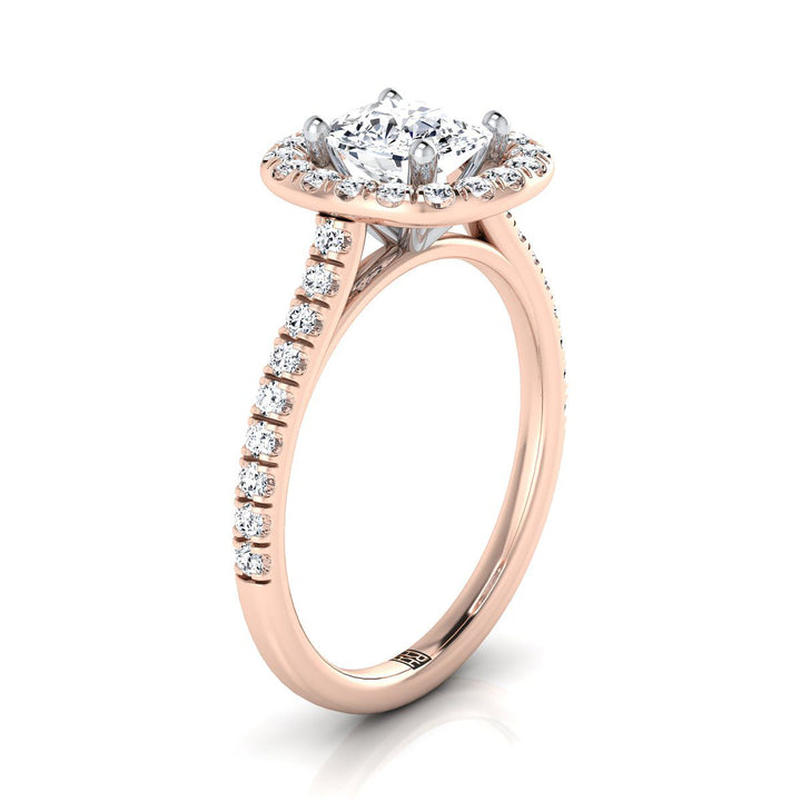 French Pavé Halo Frame Cushion, in 14K Rose Gold, pave setting – side profile | RockHer