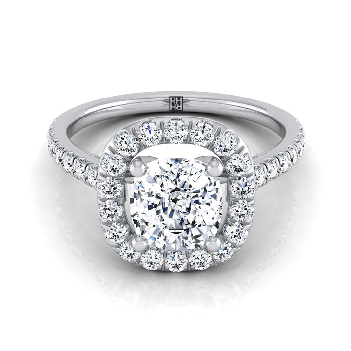 French Pavé Halo Frame Cushion, in Platinum, pave setting – view 8 | RockHer