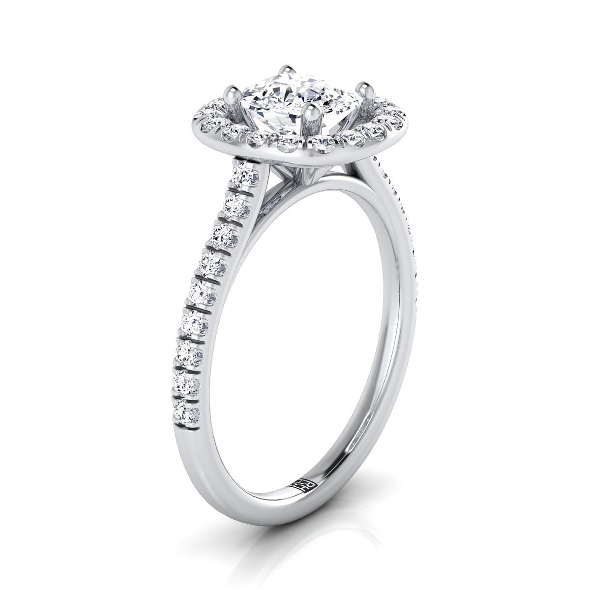 French Pavé Halo Frame Cushion, in Platinum, pave setting – view 9 | RockHer