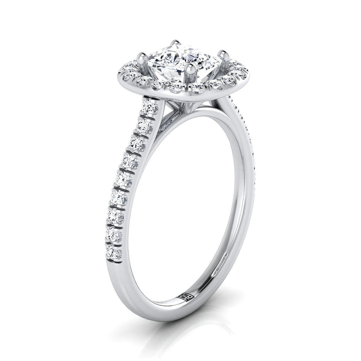 French Pavé Halo Frame Cushion, in Platinum, pave setting – view 9 | RockHer