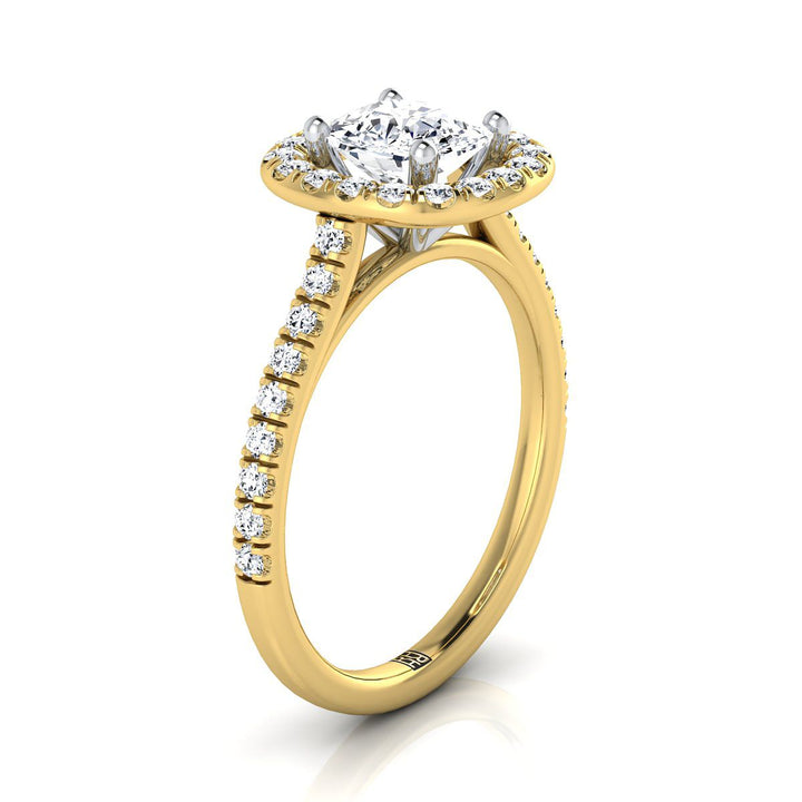 French Pavé Halo Frame Cushion, in 18K Yellow Gold, pave setting – side profile | RockHer