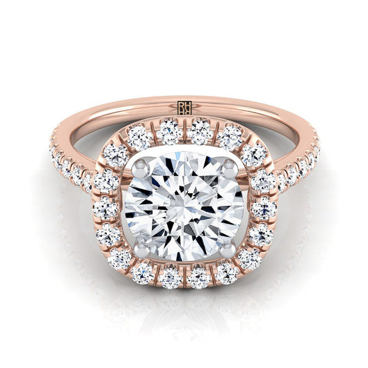 Round Brilliant, French Pavé Halo Frame, in 14K Rose Gold, pave setting | RockHer