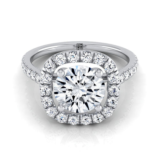 Round Brilliant, French Pavé Halo Frame, in Platinum, pave setting | RockHer