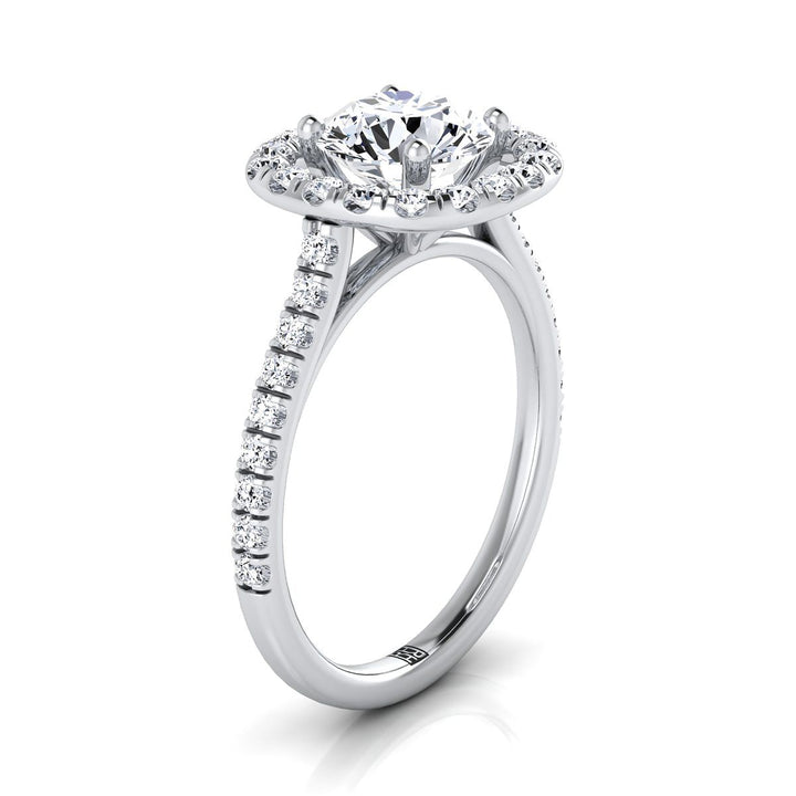 Round Brilliant, French Pavé Halo Frame, in Platinum, pave setting – side profile | RockHer