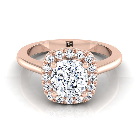 Classic French Pavé Halo Cushion, in 14K Rose Gold, pave setting | RockHer