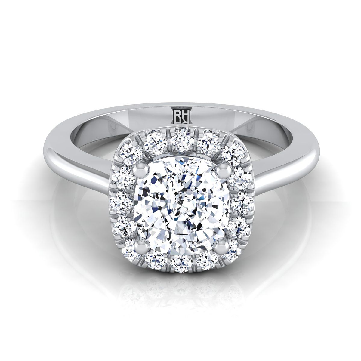 Classic French Pavé Halo Cushion, in Platinum, pave setting | RockHer