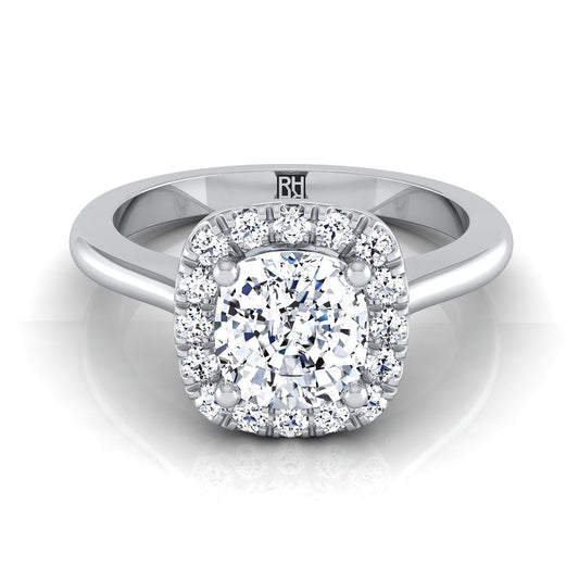 Classic French Pavé Halo Cushion, in Platinum, pave setting | RockHer