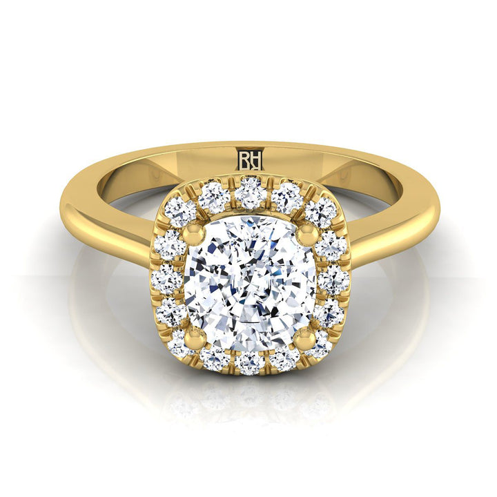 Classic French Pavé Halo Cushion, in 18K Yellow Gold, pave setting | RockHer