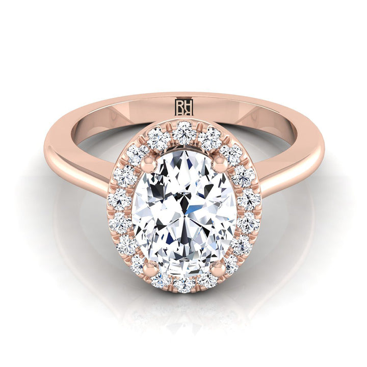 Kate Select classic french pavé halo oval oval ring in 14K Rose Gold — view — RockHer