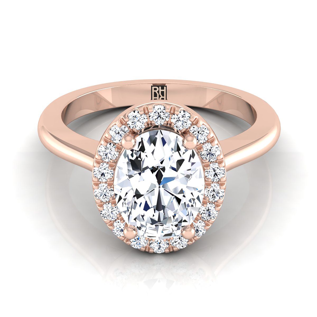 Classic French Pavé Halo Oval, in 14K Rose Gold, pave setting – view 8 | RockHer