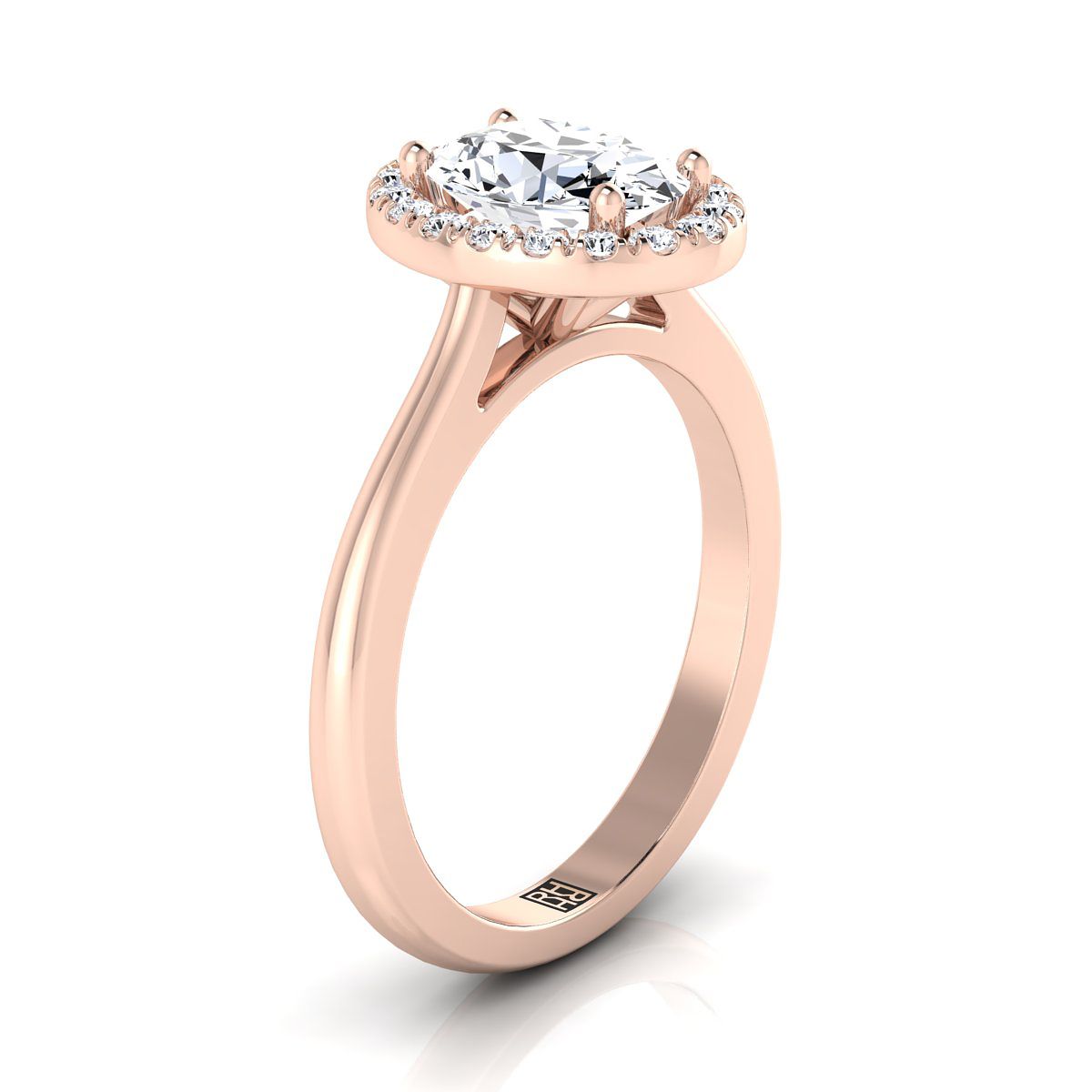 Kate Select classic french pavé halo oval oval ring in 14K Rose Gold — view — RockHer