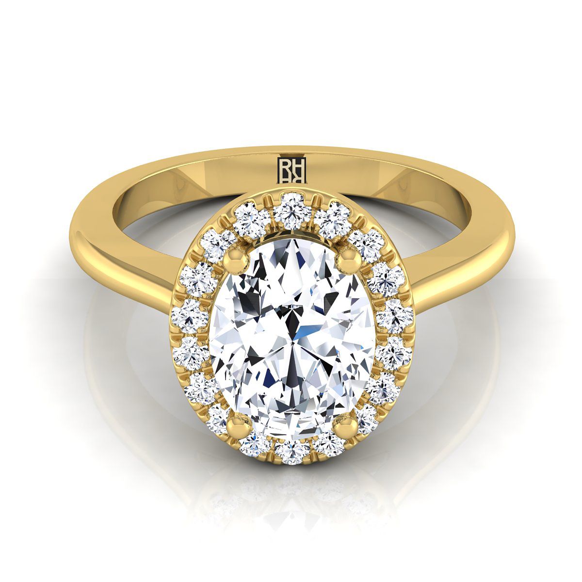 Classic French Pavé Halo Oval, in 18K Yellow Gold, pave setting | RockHer