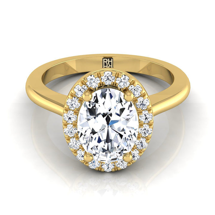 Classic French Pavé Halo Oval, in 18K Yellow Gold, pave setting | RockHer