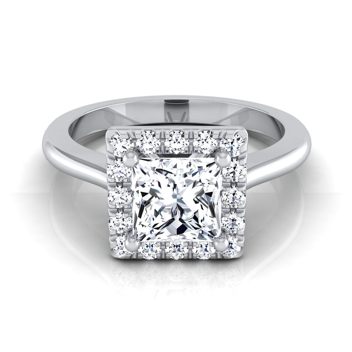 Classic French Pavé Halo Princess, in Platinum, pave setting | RockHer