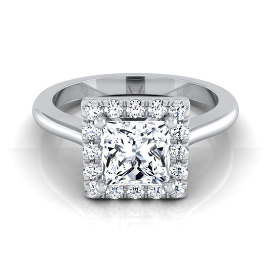 Classic French Pavé Halo Princess, in Platinum, pave setting | RockHer