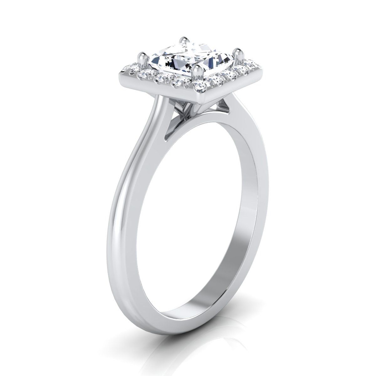 Classic French Pavé Halo Princess, in Platinum, pave setting – side profile | RockHer