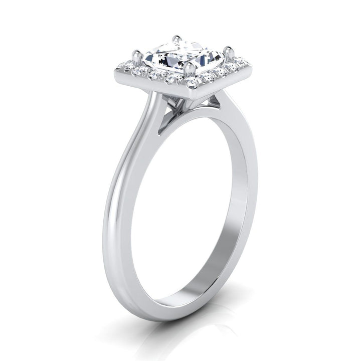 Classic French Pavé Halo Princess, in Platinum, pave setting – side profile | RockHer