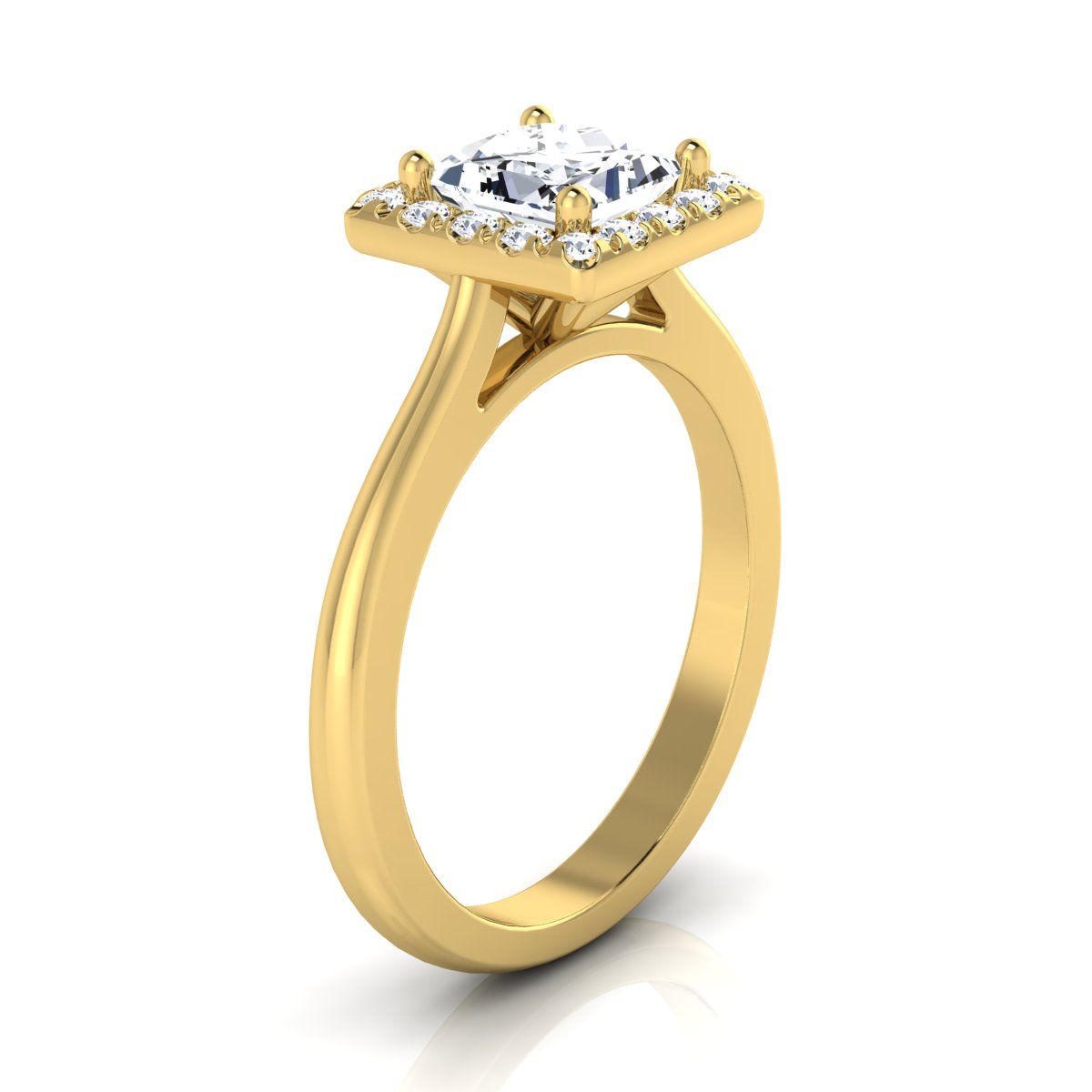 Classic French Pavé Halo Princess, in 18K Yellow Gold, pave setting – side profile | RockHer