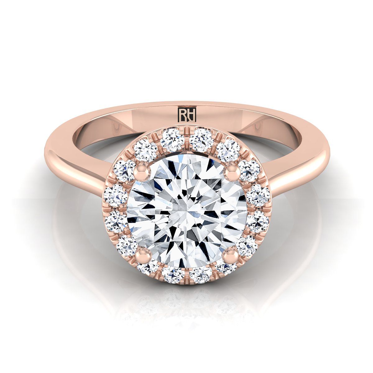 Round Brilliant, Classic French Pavé Halo Round, in 14K Rose Gold, pave setting | RockHer