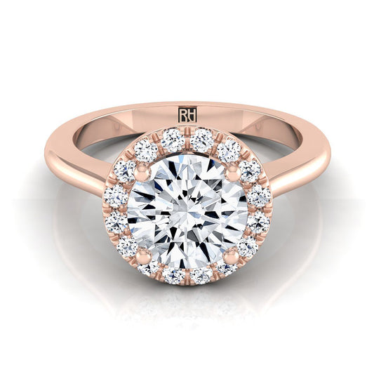 Round Brilliant, Classic French Pavé Halo Round, in 14K Rose Gold, pave setting | RockHer