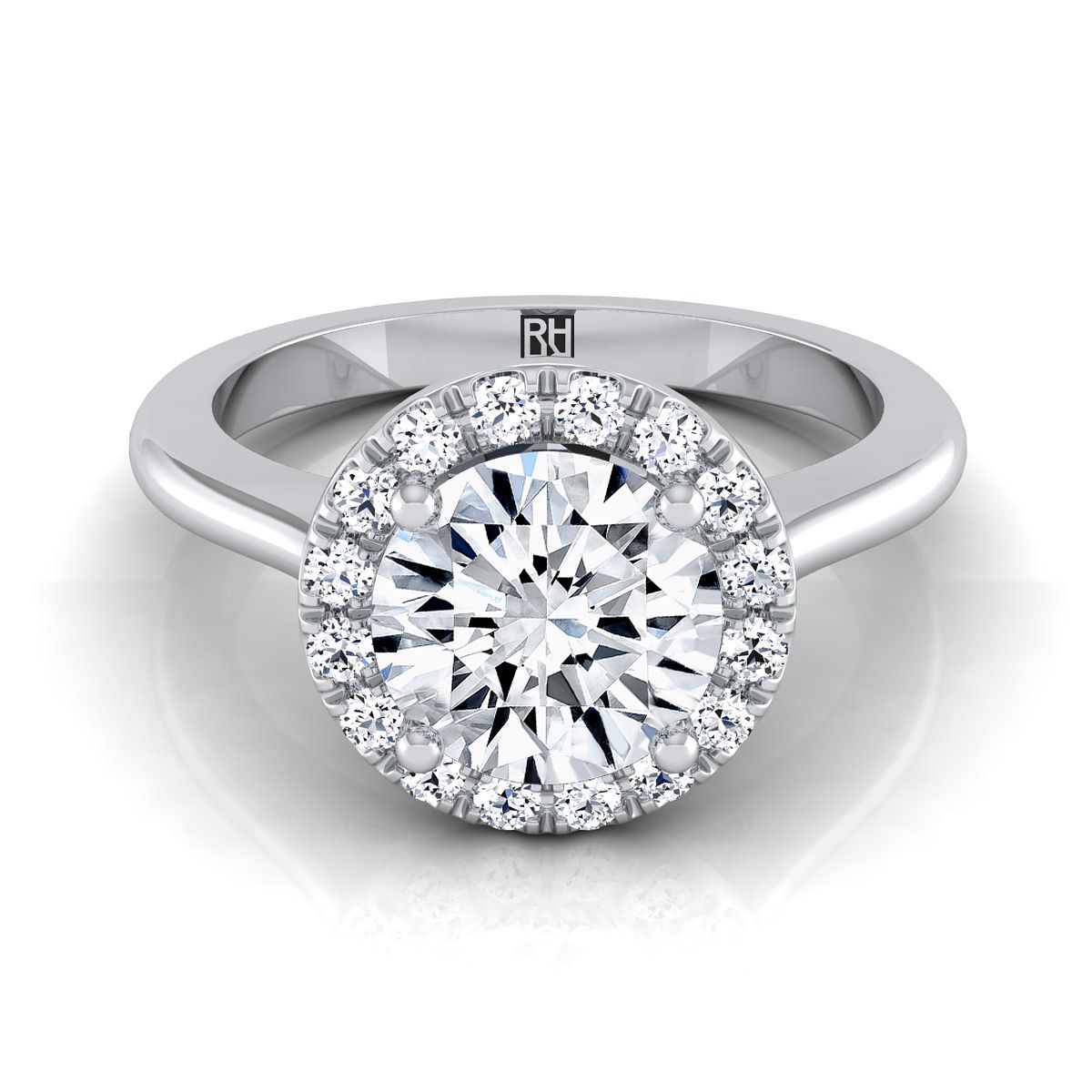 Round Brilliant, Classic French Pavé Halo Round, in Platinum, pave setting | RockHer