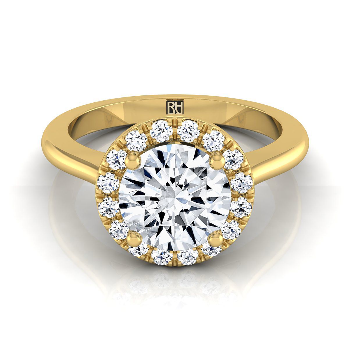 Round Brilliant, Classic French Pavé Halo Round, in 18K Yellow Gold, pave setting | RockHer