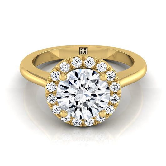 Round Brilliant, Classic French Pavé Halo Round, in 18K Yellow Gold, pave setting | RockHer