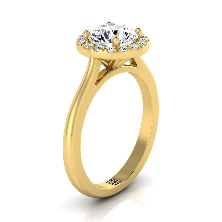 Round Brilliant, Classic French Pavé Halo Round, in 18K Yellow Gold, pave setting – side profile | RockHer
