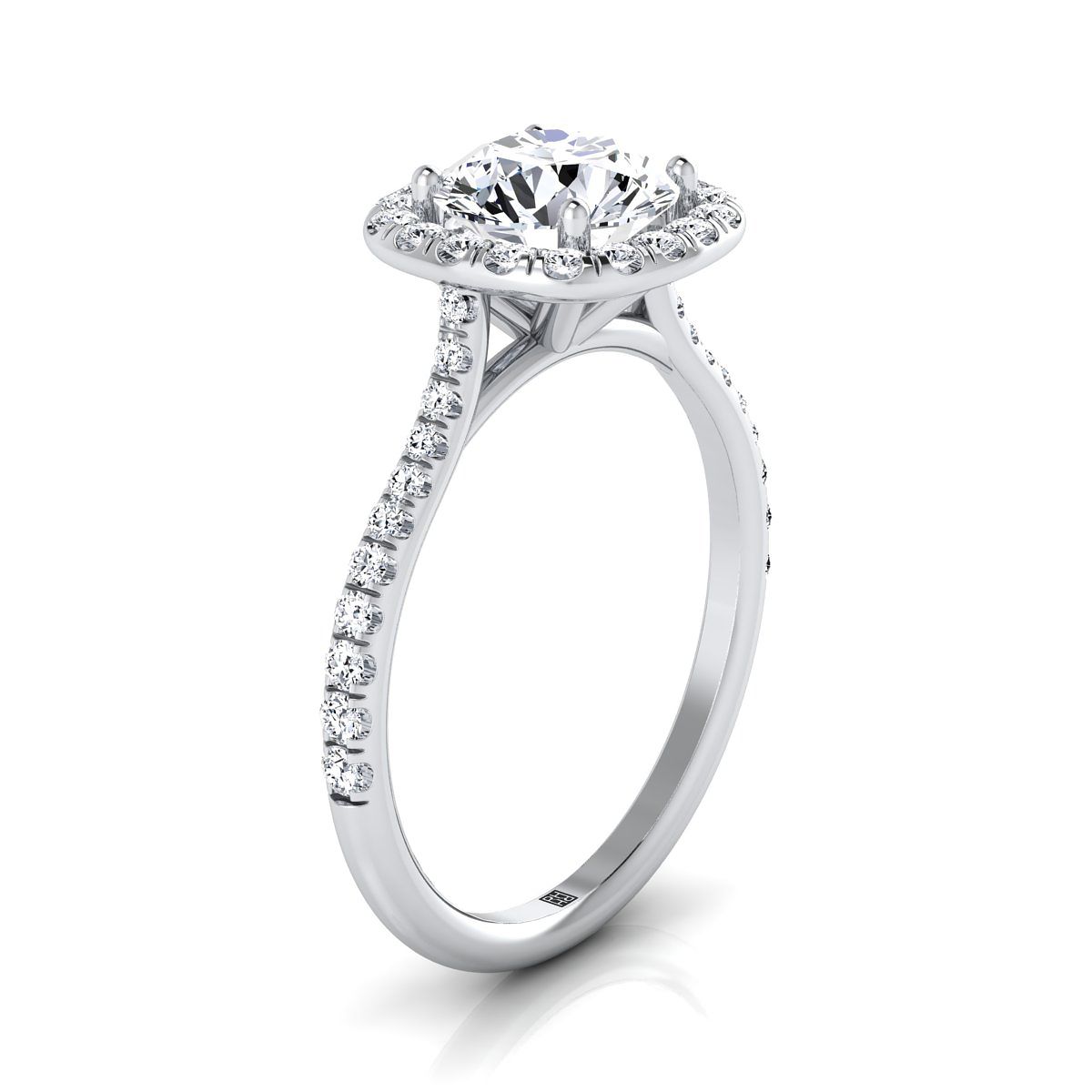Round Brilliant, Classic Shared Prong Halo Round, in Platinum, pave setting – view 9 | RockHer