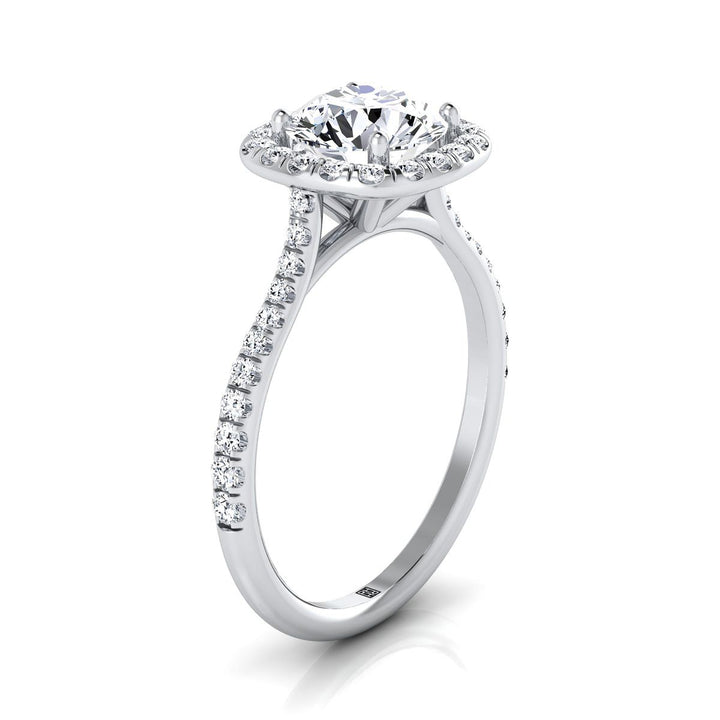 Round Brilliant, Classic Shared Prong Halo Round, in Platinum, pave setting – view 9 | RockHer