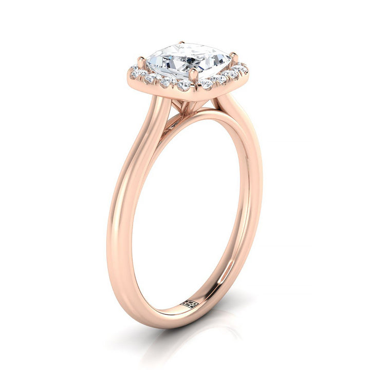 Classic Prong Diamond Halo Princess, in 14K Rose Gold – side profile | RockHer