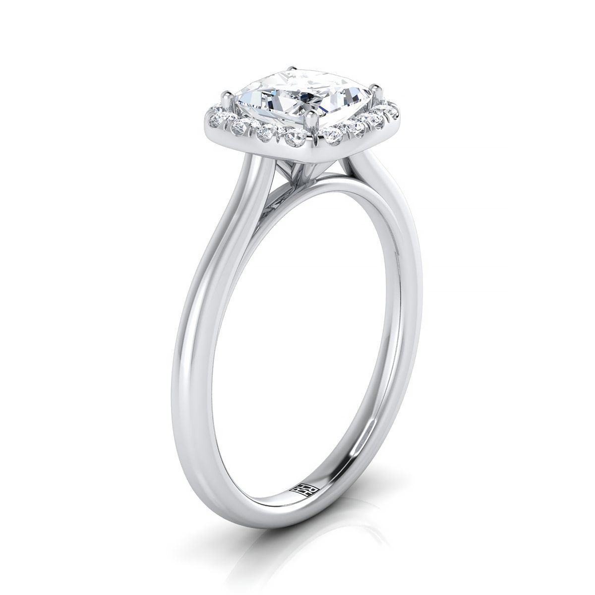 Classic Prong Diamond Halo Princess, in Platinum, pave setting – side profile | RockHer