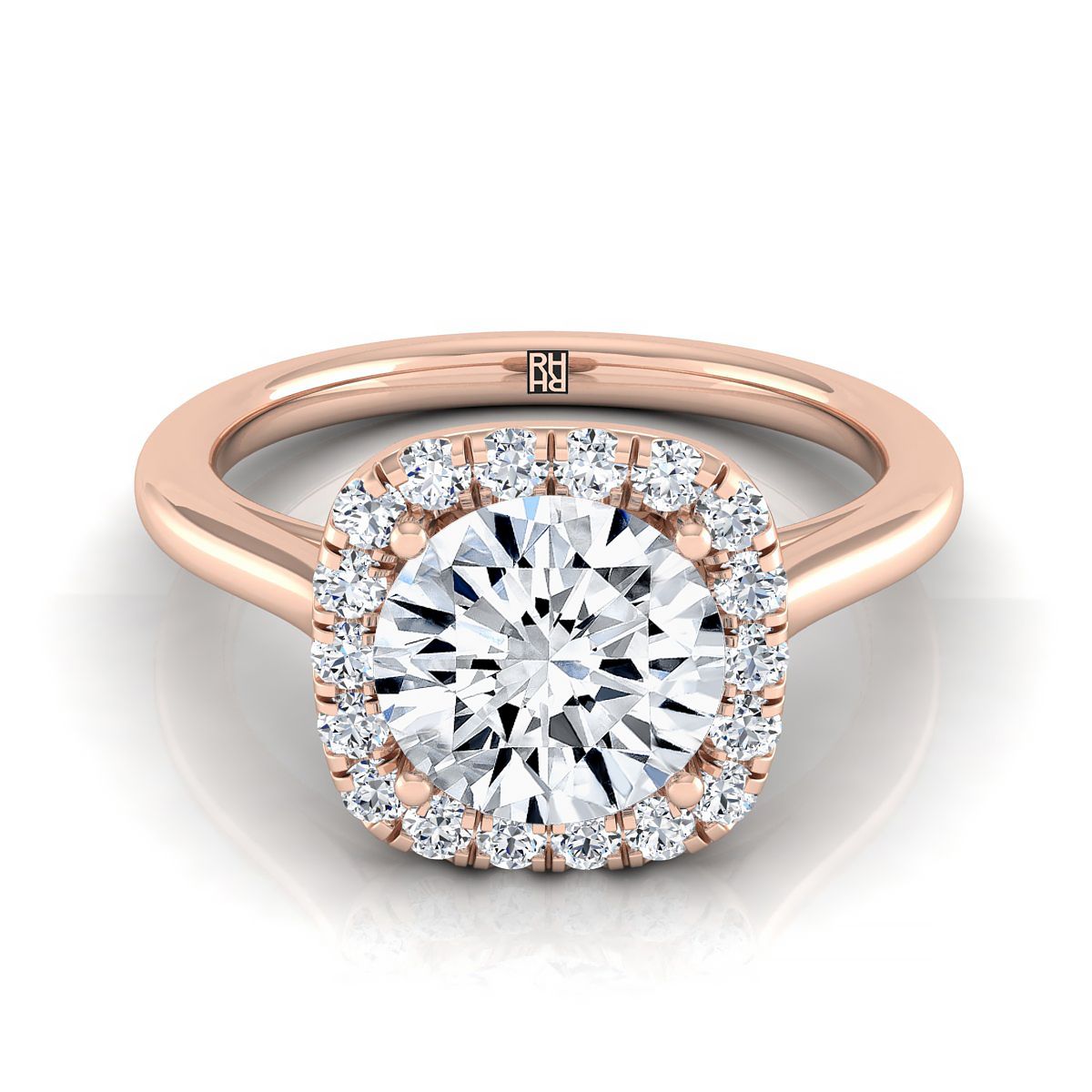 Round Brilliant, Classic Prong Diamond Halo, in 14K Rose Gold, pave setting – view 8 | RockHer