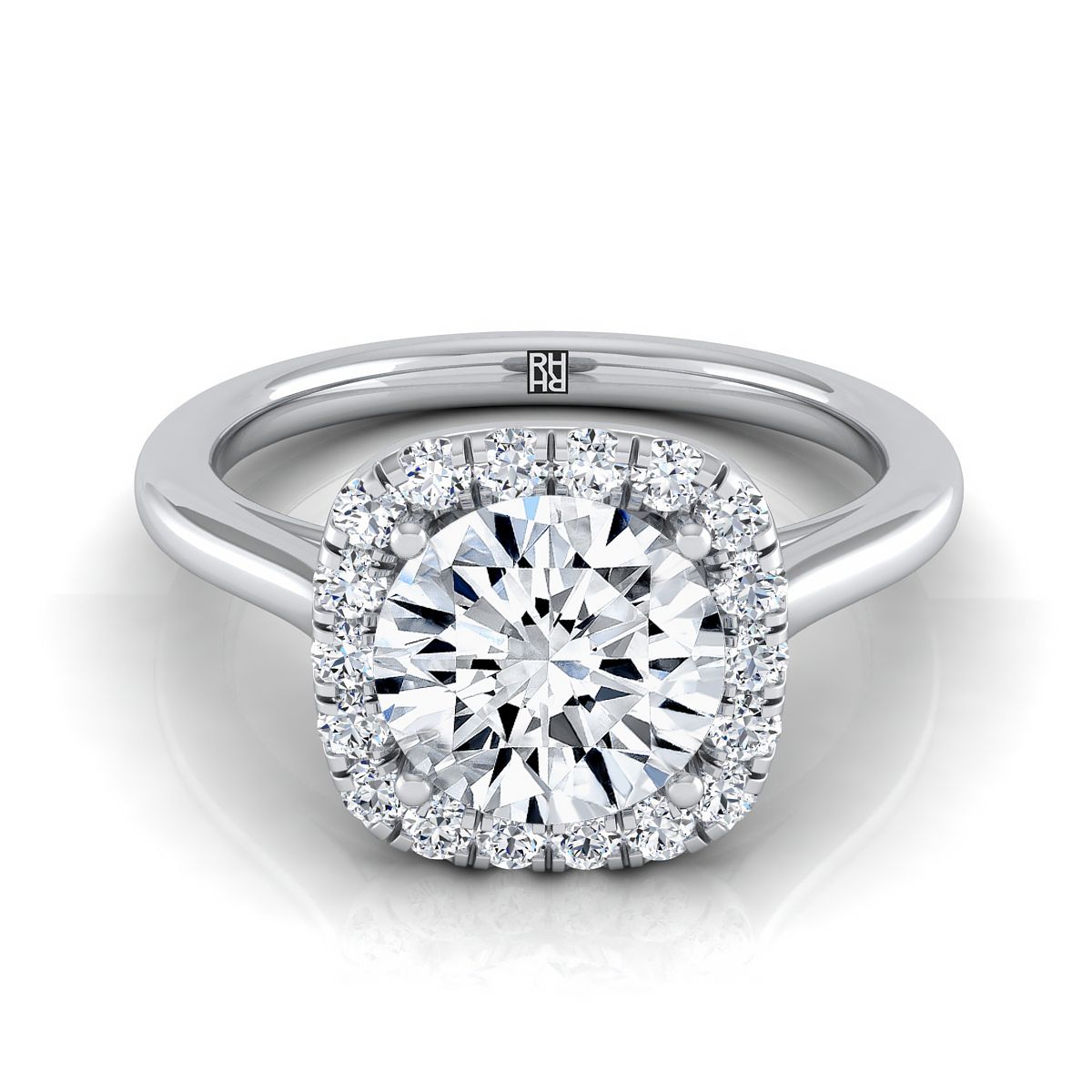 Round Brilliant, Classic Prong Diamond Halo, in Platinum, pave setting – view 8 | RockHer