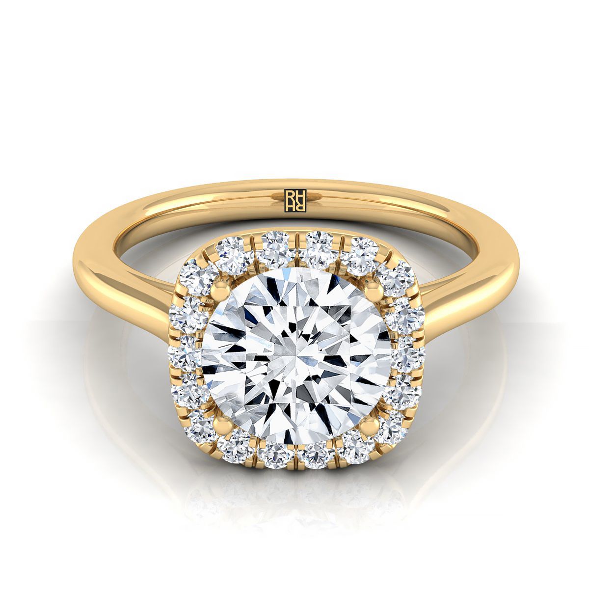 Round Brilliant, Classic Prong Diamond Halo, in 18K Yellow Gold, pave setting – view 8 | RockHer