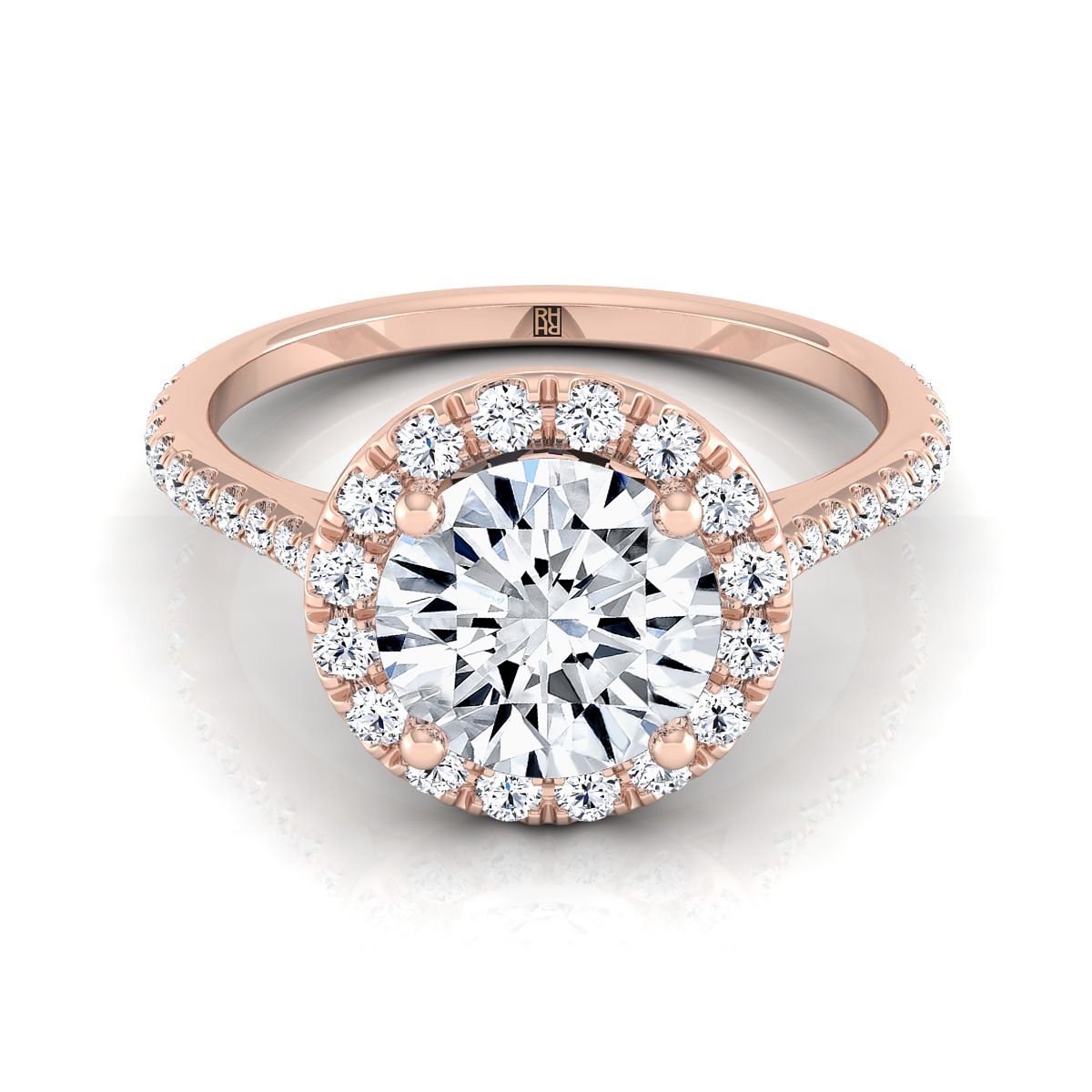 Round Brilliant, Diamond Pavé Halo, in 14K Rose Gold, pave setting – view 8 | RockHer