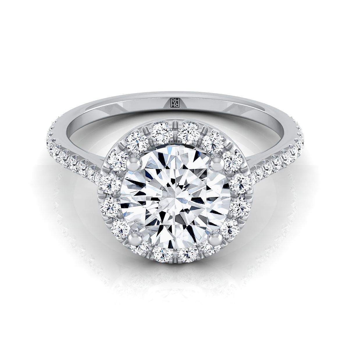 Round Brilliant, Diamond Pavé Halo, in Platinum, pave setting – view 8 | RockHer
