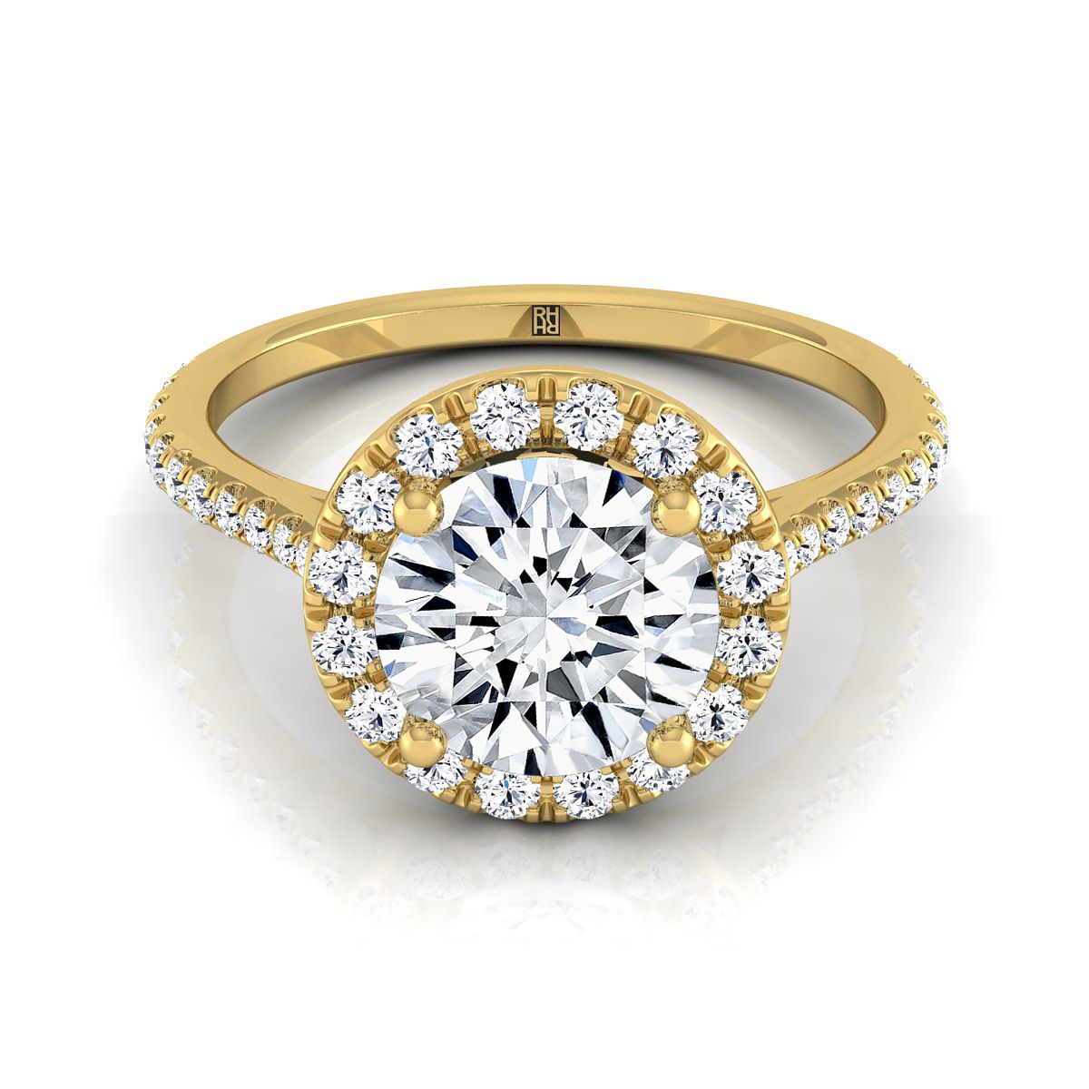 Round Brilliant, Diamond Pavé Halo, in 18K Yellow Gold, pave setting – view 8 | RockHer