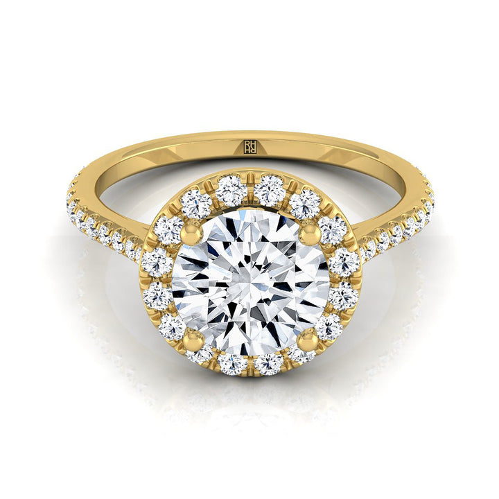 Round Brilliant, Diamond Pavé Halo, in 18K Yellow Gold, pave setting – view 8 | RockHer