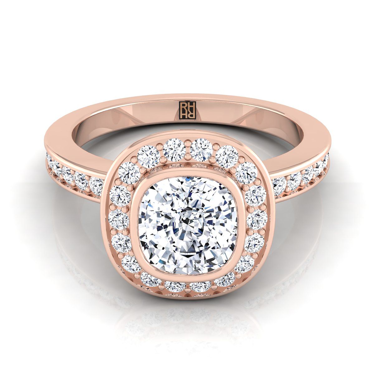 Bezel Halo Channel Band Cushion, in 14K Rose Gold | RockHer